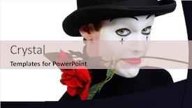  Presentation with mime - PPT layouts with emotional male mime artist with red rose performing love isolated over white background and a soft green colored foreground