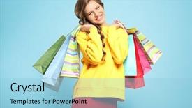  Presentation with shopping - Cool new slides with consumer trends - woman with shopping bags backdrop and a light blue colored foreground