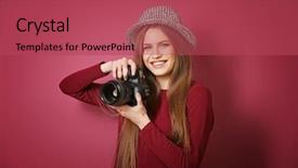  Presentation with memory - Audience pleasing theme consisting of emotional memory - beautiful young photographer on color backdrop and a red colored foreground