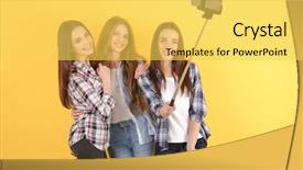  Presentation with selfie - Beautiful presentation design featuring emotional memory - beautiful young women taking selfie backdrop and a yellow colored foreground