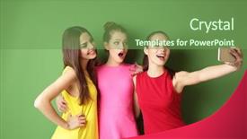  Presentation with selfie - Presentation design enhanced with emotional memory - funny young women taking selfie background and a  colored foreground