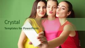  Presentation with women self defense martial arts - Presentation design consisting of emotional memory - funny young women taking selfie background and a seafoam green colored foreground