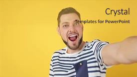  Presentation with selfie - Audience pleasing slide set consisting of emotional memory - handsome young man taking selfie backdrop and a yellow colored foreground