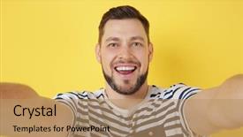  Presentation with airplane taking off sky - Beautiful slide set featuring emotional memory - handsome young man taking selfie backdrop and a coral colored foreground