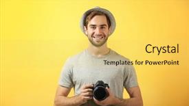  Presentation with handsome - PPT theme enhanced with emotional memory - handsome young photographer on color background and a yellow colored foreground