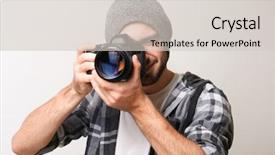  Presentation with light - Audience pleasing presentation theme consisting of emotional memory - handsome young photographer on light backdrop and a light gray colored foreground