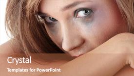  Presentation with violence woman - Presentation theme consisting of golden horse portrait in the sky background and a light gray colored foreground