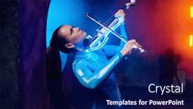  Presentation with neon - Slide deck consisting of emotional-pretty-woman-artist-playing background and a navy blue colored foreground