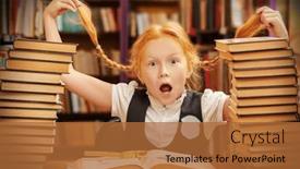  Presentation with children books - Presentation theme featuring emotional-schoolgirl-in-uniform-sits background and a red colored foreground