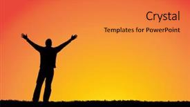  Presentation with sky diving man falling - Colorful PPT theme enhanced with emotional spirituality - man with arms stretched backdrop and a gold colored foreground