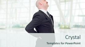  Presentation with back pain - Theme enhanced with emotional strain - young businessman with strong back background and a sky blue colored foreground