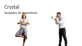  Presentation with om mantra meditation - Beautiful presentation theme featuring emotional strain - young man screaming with megaphone backdrop and a  colored foreground