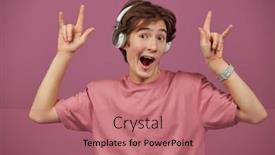  Presentation with music studio - Slides enhanced with emotional-teen-boy-enjoys-music background and a coral colored foreground