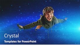  Presentation with superman - Presentation theme having emotional-teen-boy-flies-through background and a ocean colored foreground