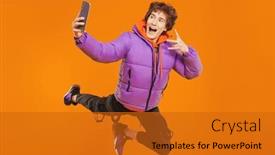  Presentation with social networks - Slide set enhanced with emotional-teenage-boy-is-flying background and a  colored foreground