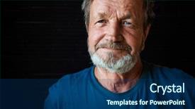  Presentation with happy sad face man - Slides featuring emotional wellness - cheerful happy bearded elderly man background and a navy blue colored foreground