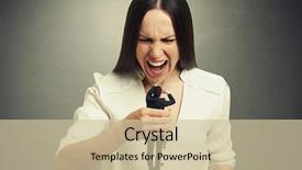  Presentation with yelling - Audience pleasing presentation theme consisting of emotional woman holding in fist backdrop and a soft green colored foreground