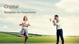  Presentation with young man and a woman - Beautiful PPT layouts featuring emotional young man and calm backdrop and a sky blue colored foreground