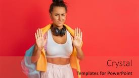  Presentation with sporty - Presentation design with emotional-young-woman-in-sporty background and a coral colored foreground