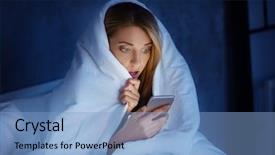  Presentation with phone - Slide set featuring emotional young woman with mobile background and a light blue colored foreground