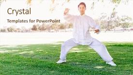  Presentation with president ho chi minh - Presentation design consisting of handsome man practicing thai chi background and a cream colored foreground