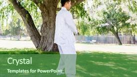  Presentation with president ho chi minh - PPT theme having handsome man practicing thai chi background and a forest green colored foreground