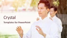  Presentation with thai - PPT theme enhanced with handsome man practicing thai chi background and a cream colored foreground