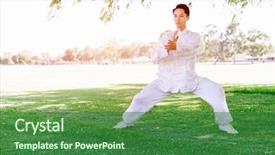  Presentation with thai - Audience pleasing presentation design consisting of emotional spirituality - handsome man practicing thai chi backdrop and a forest green colored foreground