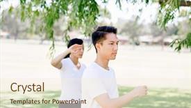  Presentation with thai - Presentation design with emotional spirituality - people practicing thai chi background and a  colored foreground