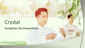  Presentation with ho chi minh - PPT theme enhanced with emotional spirituality - people practicing thai chi background and a  colored foreground