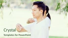  Presentation with thai muic - Audience pleasing theme consisting of emotional spirituality - people practicing thai chi backdrop and a  colored foreground