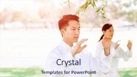  Presentation with thai - Amazing PPT layouts having emotional spirituality - people practicing thai chi backdrop and a sky blue colored foreground