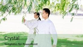  Presentation with thai - Beautiful PPT theme featuring emotional spirituality - people practicing thai chi backdrop and a  colored foreground