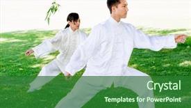  Presentation with thai - PPT theme consisting of emotional spirituality - people practicing thai chi background and a forest green colored foreground