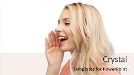  Presentation with people talking - Colorful slide deck enhanced with emotions-expressions-and-people-concept backdrop and a coral colored foreground