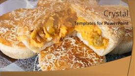  Presentation with snack - PPT theme featuring empada-brazilian-snack-pie background and a gold colored foreground