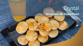  Presentation with snack - PPT theme with empada-brazilian-snack-pie background and a ocean colored foreground