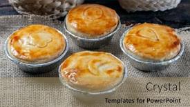  Presentation with snack - Presentation design having empada-brazilian-snack-pie background and a coral colored foreground