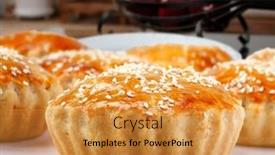  Presentation with snack - Presentation theme consisting of empada-traditional-brazilian-snack-food background and a gold colored foreground