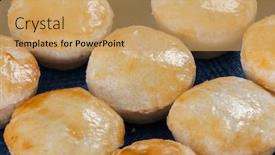  Presentation with snack food - Presentation theme having empada-traditional-brazilian-snack-food background and a coral colored foreground