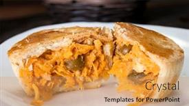  Presentation with snack food - Audience pleasing presentation design consisting of empada-traditional-brazilian-snack-food backdrop and a yellow colored foreground