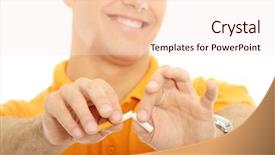  Presentation with crushing - Theme consisting of emphysema - hand crushing cigarette isolated background and a lemonade colored foreground