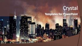  Presentation with new york night - Presentation theme having empire states - fireworks show with manhattan midtown background and a violet colored foreground