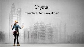  Presentation with music folder - Audience pleasing PPT theme consisting of young woman builder with folder backdrop and a light gray colored foreground