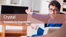  Presentation with office ergonomics - Beautiful slides featuring employee absenteeism - businesman watching tv in office backdrop and a coral colored foreground