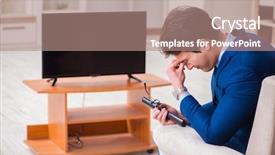  Presentation with watching tv - Beautiful PPT theme featuring employee absenteeism - businesman watching tv in office backdrop and a  colored foreground