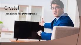  Presentation with customs office - Colorful presentation design enhanced with employee absenteeism - businesman watching tv in office backdrop and a sky blue colored foreground