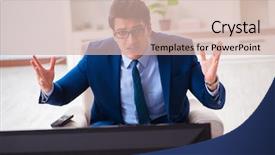  Presentation with watching tv - Slide deck with employee absenteeism - businesman watching tv in office background and a soft green colored foreground