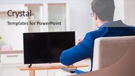  Presentation with office ergonomics - Slides featuring employee absenteeism - businesman watching tv in office background and a  colored foreground