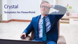  Presentation with watching tv - Cool new presentation theme with employee absenteeism - businesman watching tv in office backdrop and a sky blue colored foreground